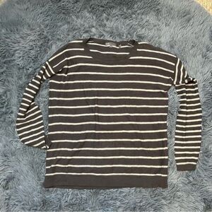 Vince Striped Cotton Sweater Gray White Size XS